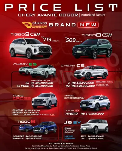 Pricelist Harga Chery kebayoranlama 2025